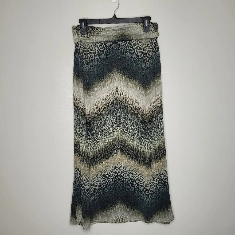 AB Studio y2k grunge animal print fold over pull on maxi midi skirt size medium